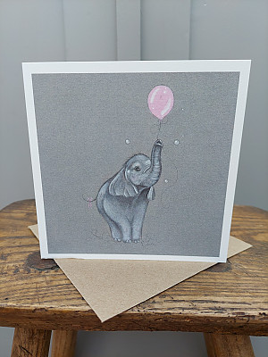 Elephant greetings card. 'Bubbles and Balloons'.