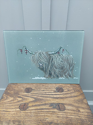A Hielan Christmooo Glass Chopping  Board A4. Kitchen Art Print