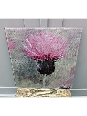 Pink Thistle Glass Chopping Board, Kitchen Art Print.