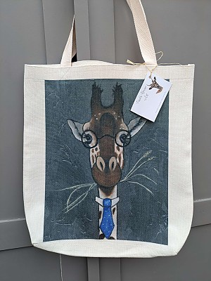 Giraffe Linen Tote Bag, "Geoff".