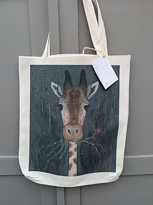 Linen tote bag, Olive Giraffe.