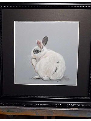 Pastel Rabbit. Original Framed Painting.